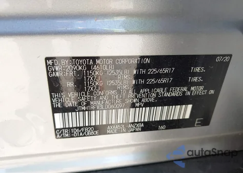 2020 Toyota Rav4 Le из США, поврежденный, VIN JTMH1RFV3LD060097